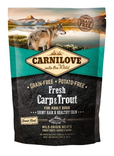 Carnilove Fresh Dog Adult Carp&Trout - Felnőtt Száraztáp -  Ponty&Pisztráng - Hair&Healthy Skin 1,5kg