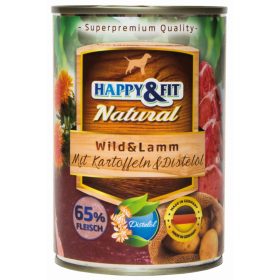  Happy&Fit Natural Dog Konzerv Vadhús&Bárány Burgonyával&Sáfrányolajjal 400g