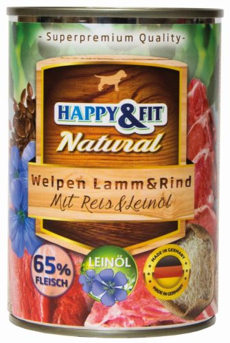 Happy&Fit Natural Dog Konzerv Junior Bárány&Marha Rizzsel&Lenmagolajjal 400g