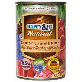   Happy&Fit Natural Dog Konzerv Senior Bárány&Marha Zabliszttel&Lenmagolajjal 400g