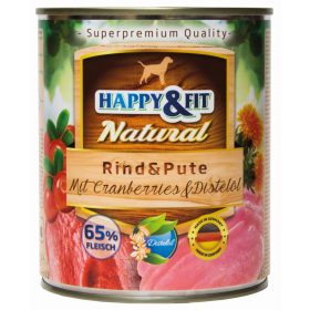   Happy&Fit Natural Dog Konzerv Marha&Pulyka Áfonyával&Sáfrányolajjal 800g