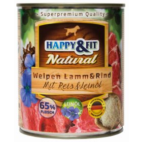   Happy&Fit Natural Dog Konzerv Junior Bárány&Marha Rizzsel&Lenmagolajjal 800g