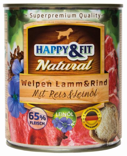 Happy&Fit Natural Dog Konzerv Junior Bárány&Marha Rizzsel&Lenmagolajjal 800g