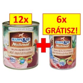   Happy&Fit Natural Dog Konzerv Csirke&Szarvas 800g +ajándék 6db kacsa&sonka 400gr 