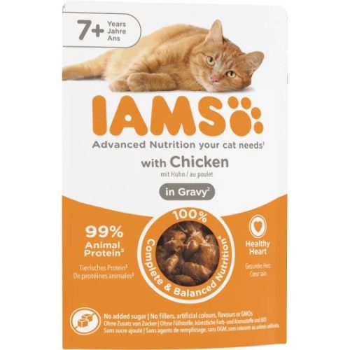  Iams Delights Senior Csirke Falatkák Ízletes Szószban nedves macskatáp 85g