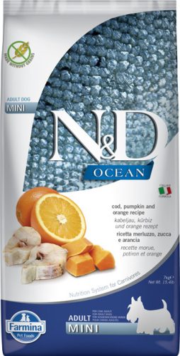 N&D Dog Ocean tőkehal,narancs és sütőtök adult mini 7kg