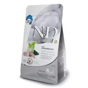    N&D Soft&Shiny White Coat Dog tengeri sügér, spirulina&édeskömény adult mini 2kg