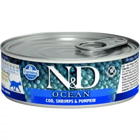   N&D Cat Ocean konzerv tőkehal&garnélarák sütőtökkel 80g