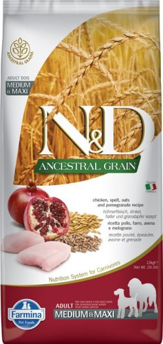 N&D Dog Ancestral Grain csirke, tönköly, zab&gránátalma adult medium&maxi 12kg