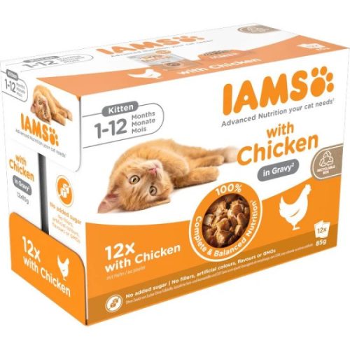 Iams Cat Delights Kitten & Junior csirke falatkák ízletes szószban, multipack 12x85g